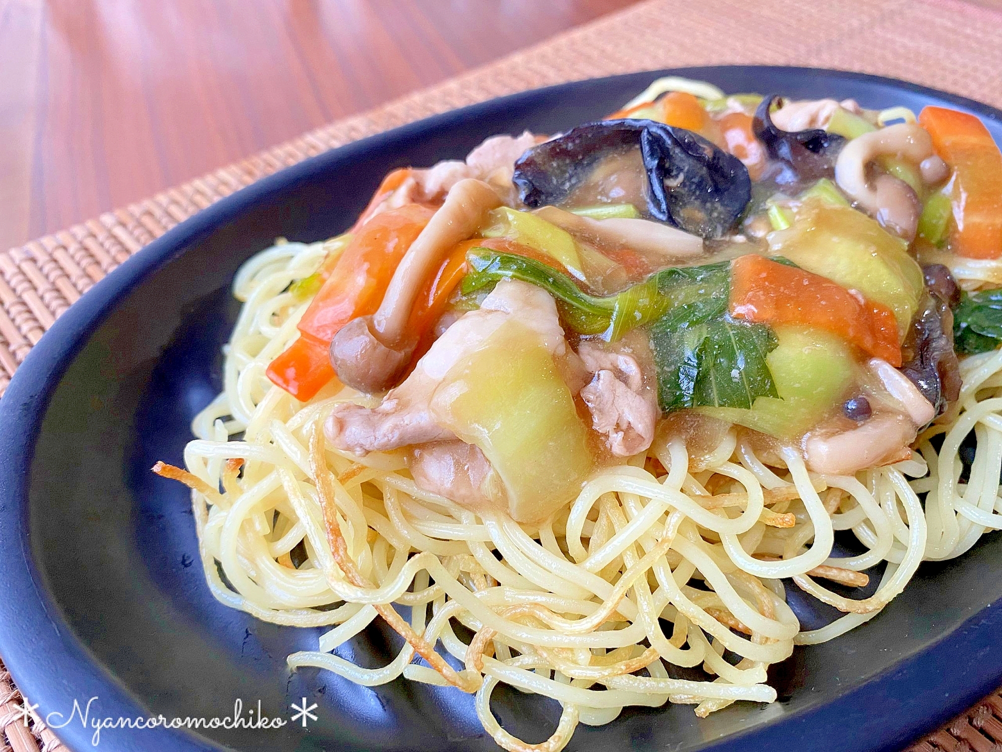 半端食材で♡青梗菜と豚コマのあんかけ焼きそば