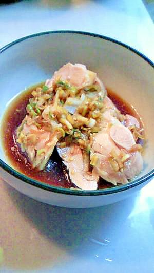 ﾚﾝｼﾞで簡単！！鶏モモの万能香味ダレがけ