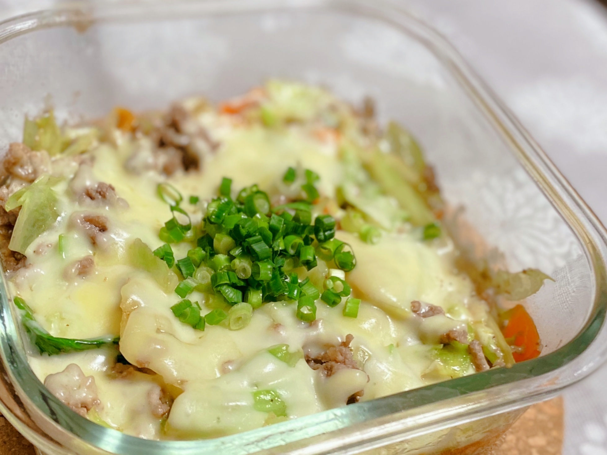 レンジだけ！ひき肉と野菜のチーズ蒸し