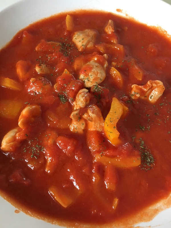 【簡単】パプリカともも肉のトマト煮