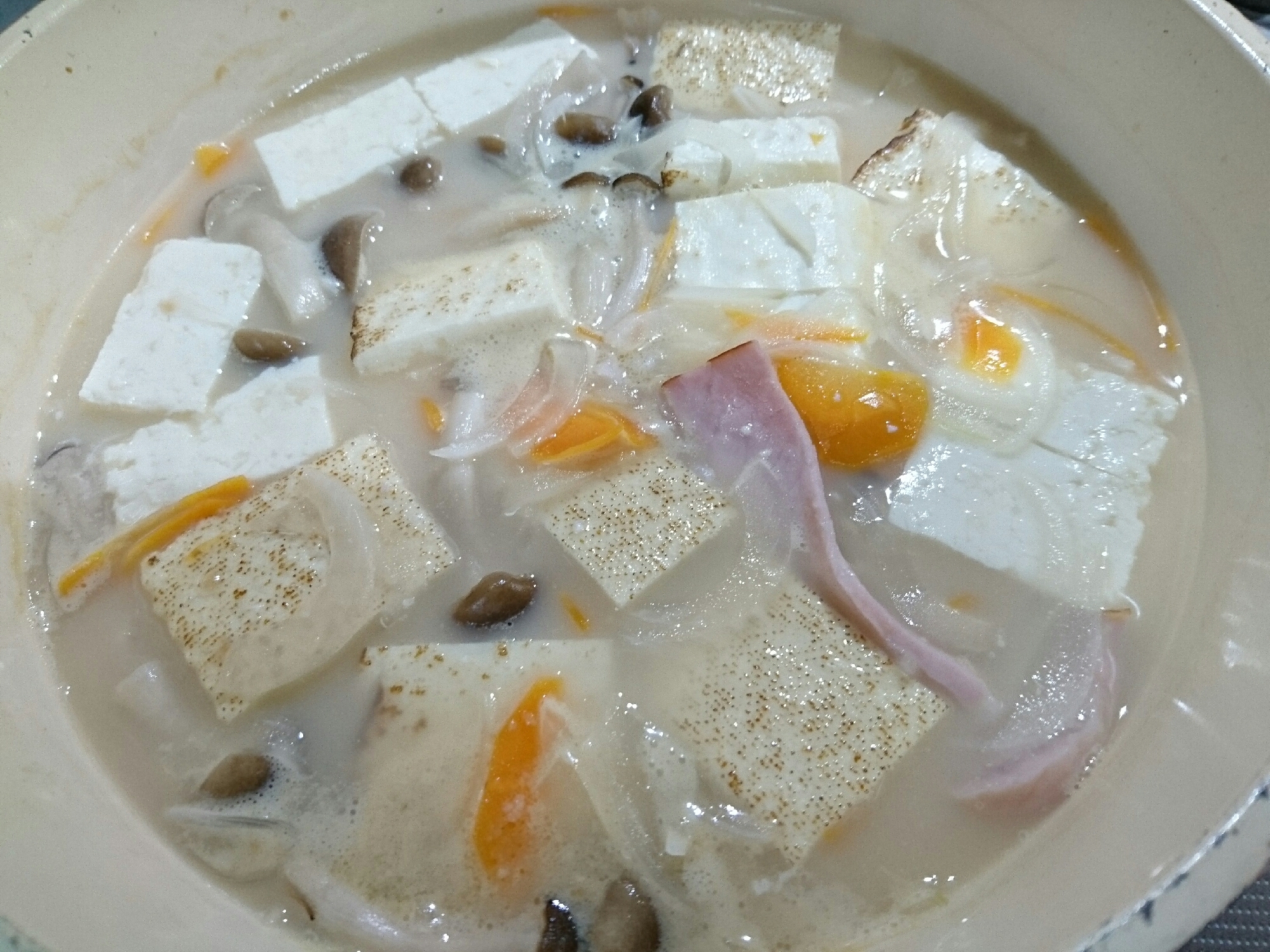 焼き豆腐でチャンポンスープ