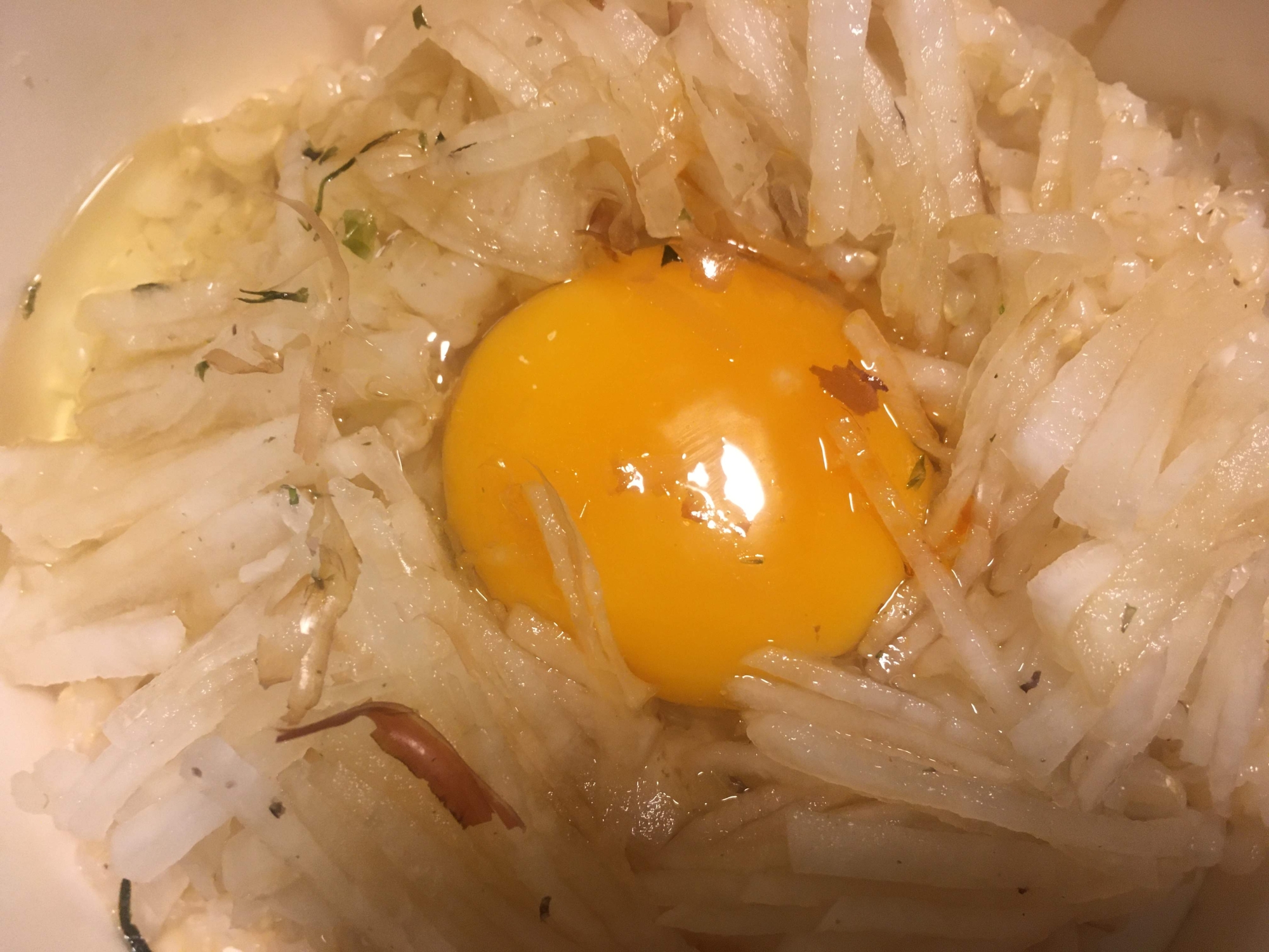 大根で玄米の卵かけご飯