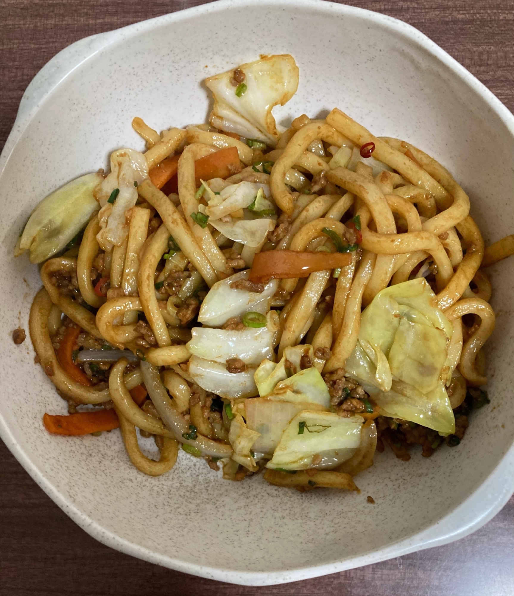 甜麺醤を使った肉味噌焼うどん