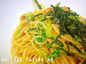 【490kcal】　明太子と水菜のスパゲティ