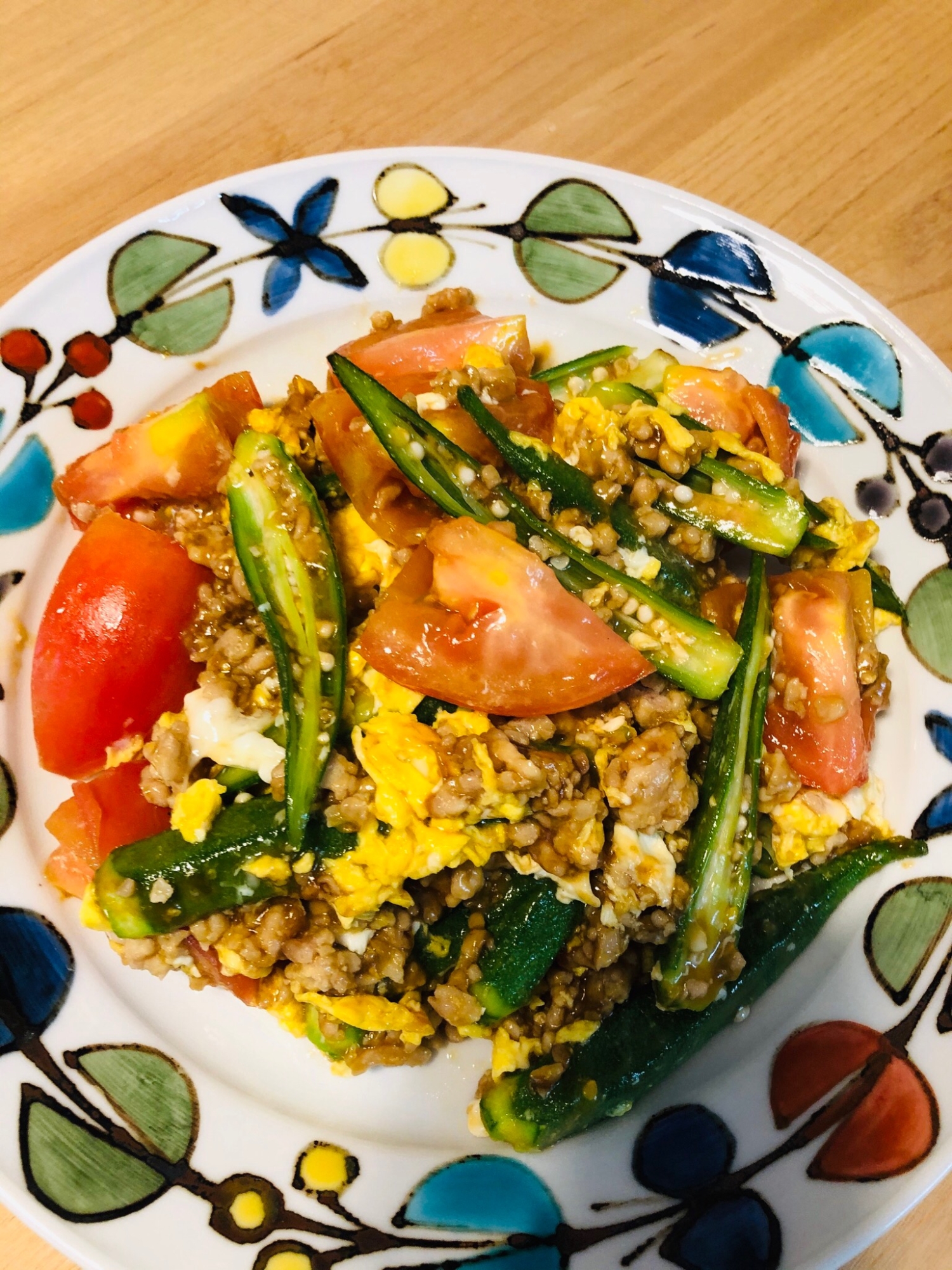 夏野菜と卵の鶏そぼろ