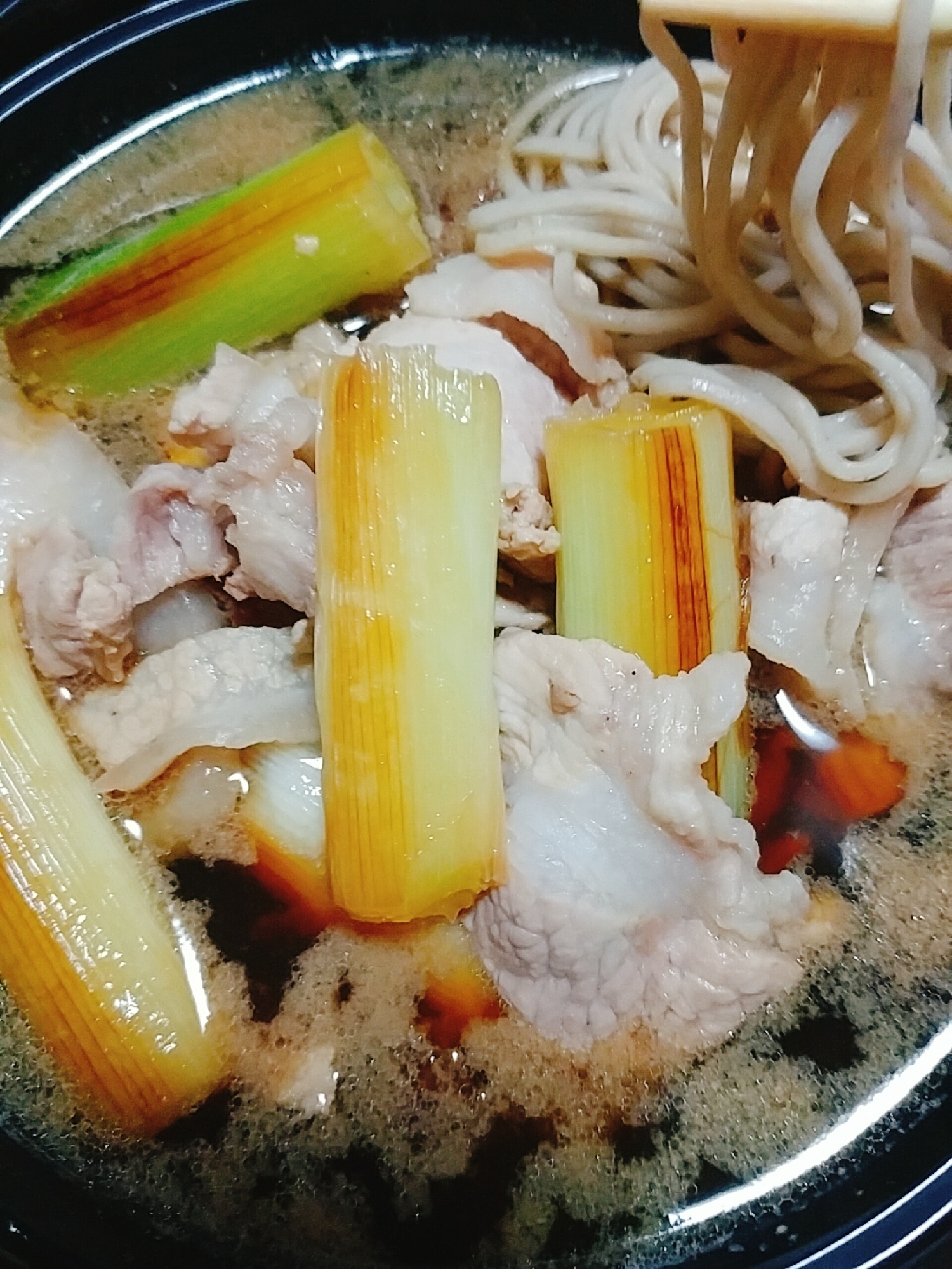 焼きネギと豚肉のつけ蕎麦