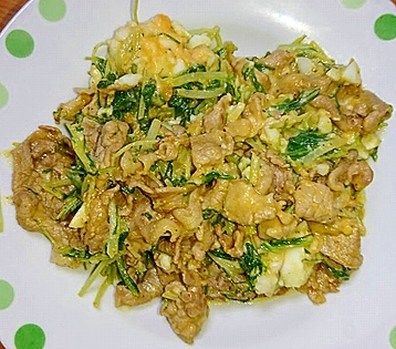 豚と水菜と卵サラダ炒め（カレー味）