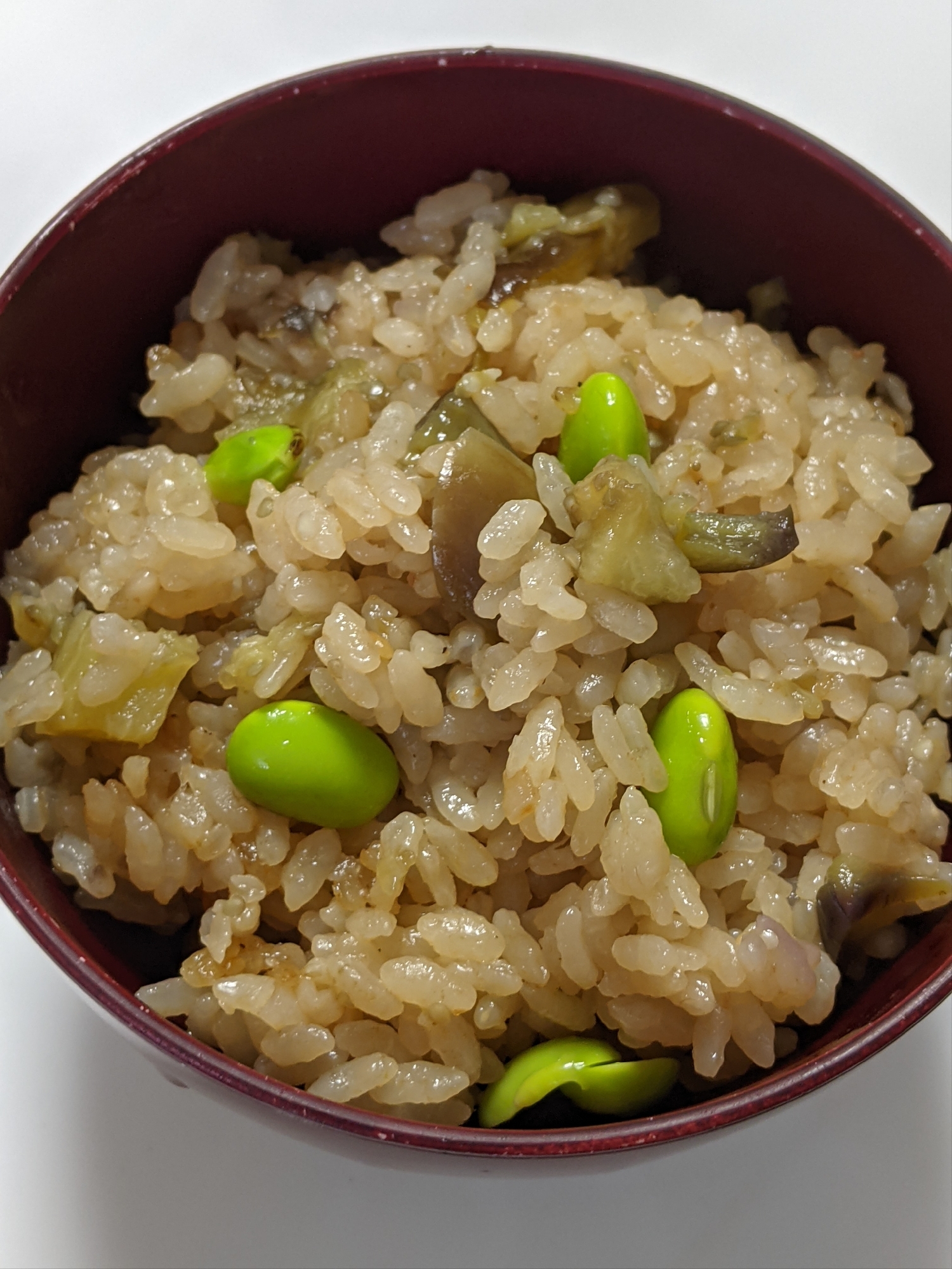 なすと枝豆の簡単炊き込みご飯