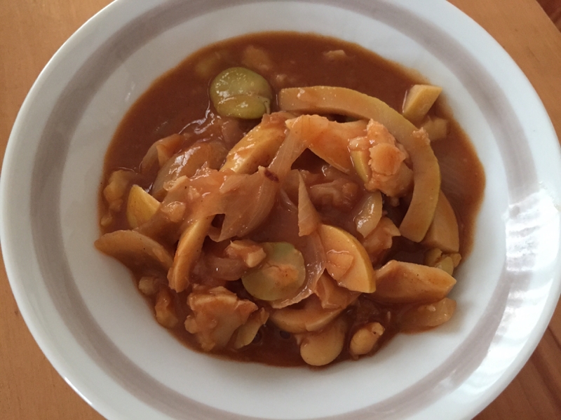 空豆と破竹のカレートマト煮