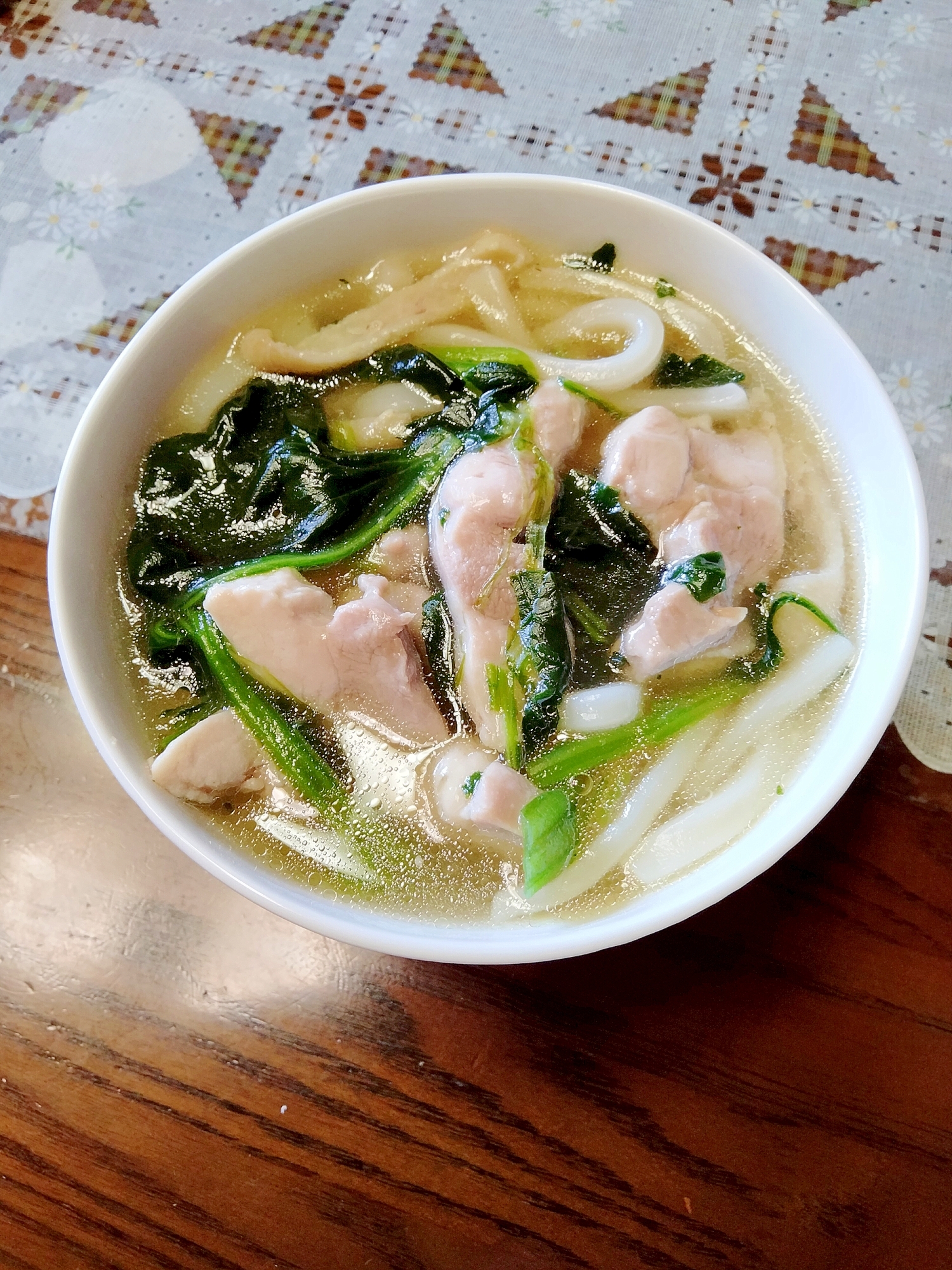 鶏とほうれん草のしょうが入り温っかあんかけうどん