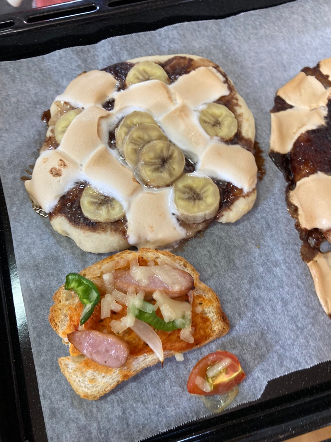 チョコバナナ　マシュマロ　米粉ピザ