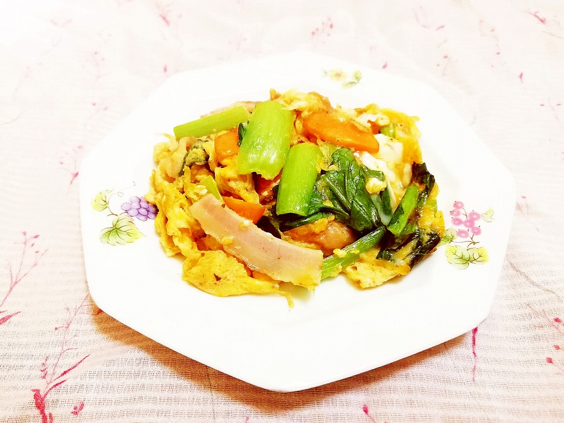 小松菜とベーコンの卵炒め レシピ 作り方 By 仄香 楽天レシピ