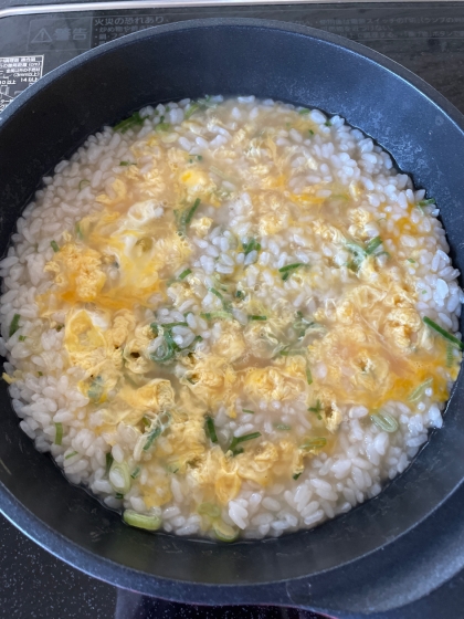 ネギを入れて作りました
優しい味で熱で食欲のない夫も美味しく食べれました。