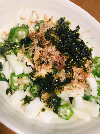 超絶品！！オクラと長芋和えの韓国海苔かけ♪