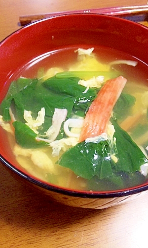 かにかまとほうれん草の中華スープ