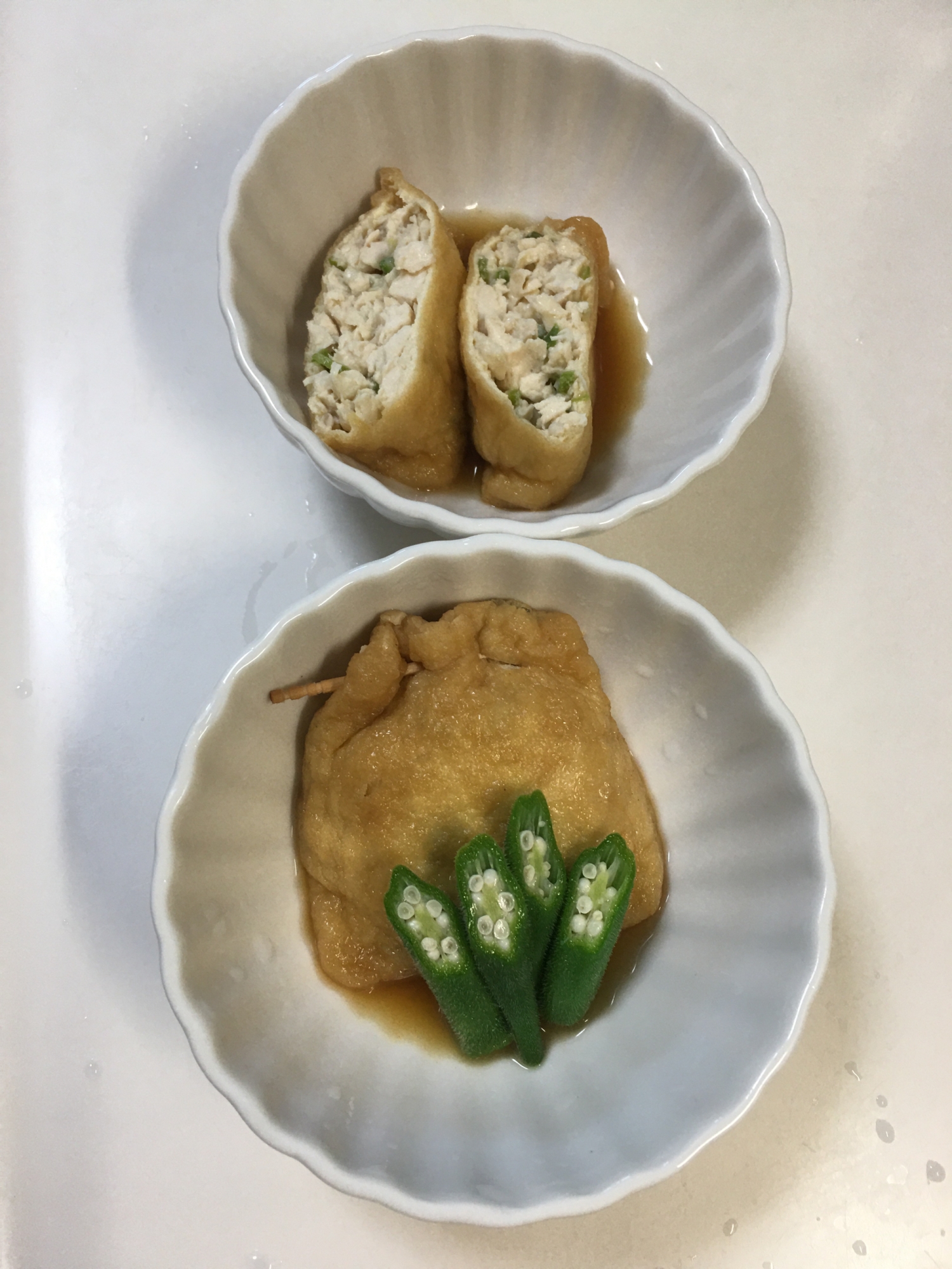 鶏とオクラつくね巾着の甘辛煮