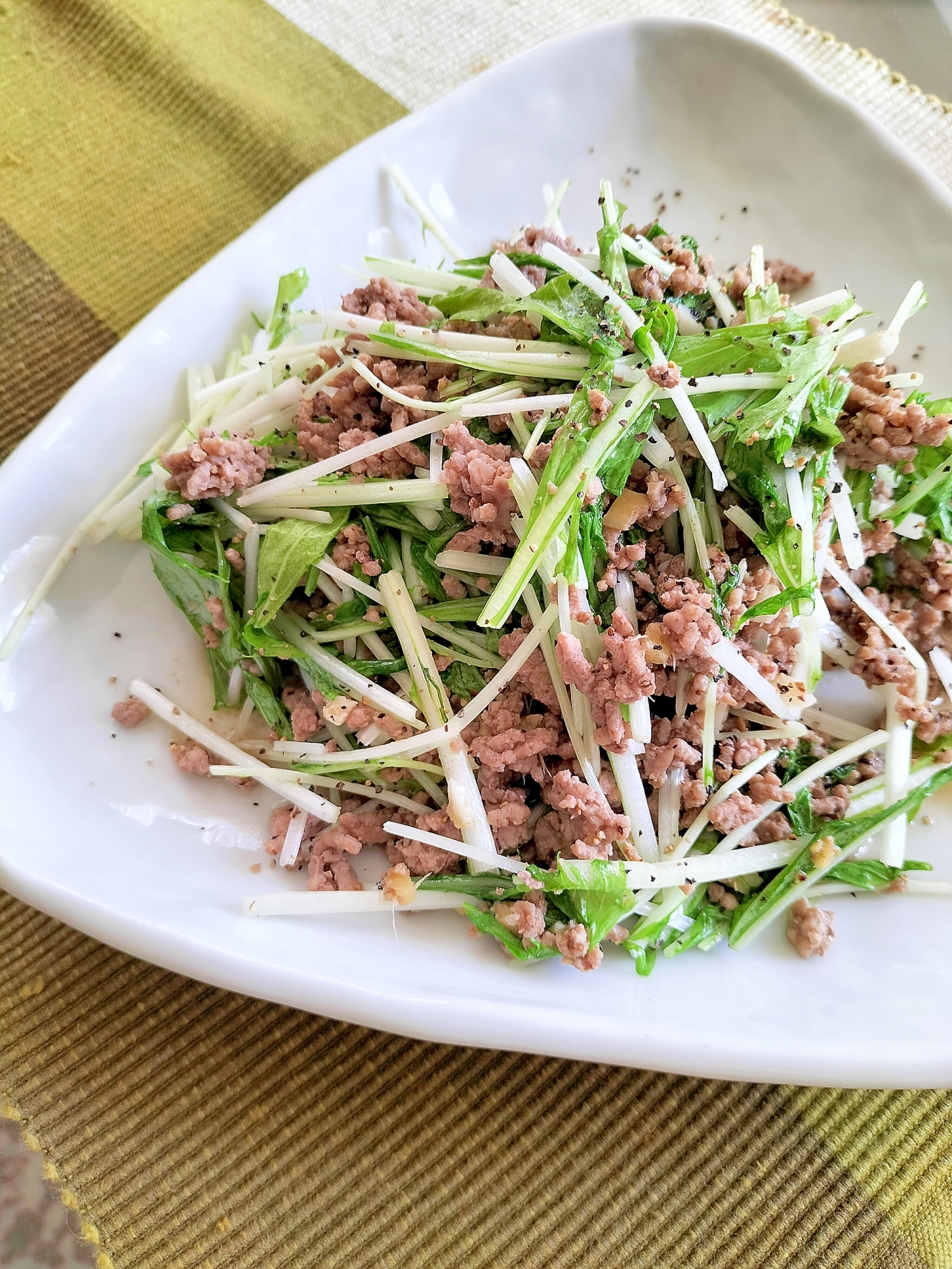 水菜と豚ひき肉のスパイス炒め♩