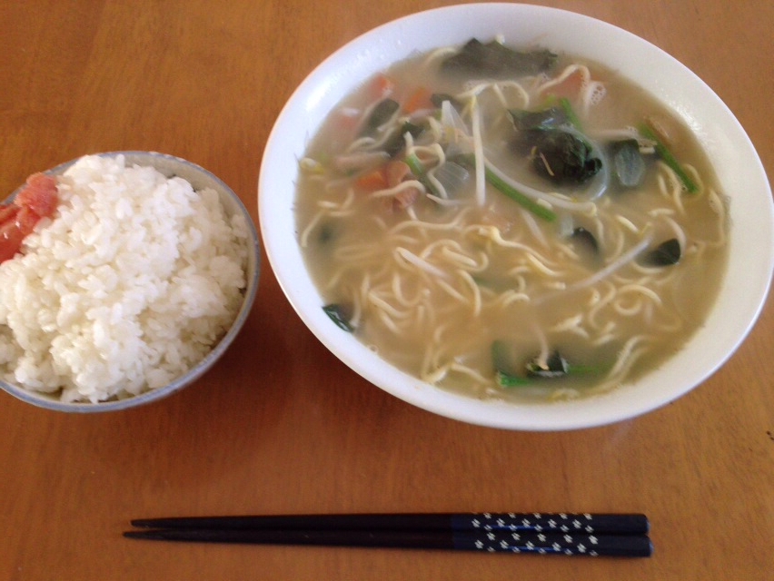 野菜たっぷりちゃんぽんと明太子ご飯