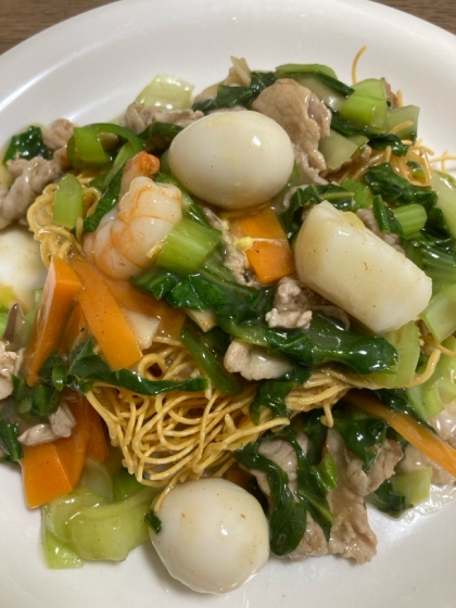 チンゲン菜で！簡単パリパリ皿うどん