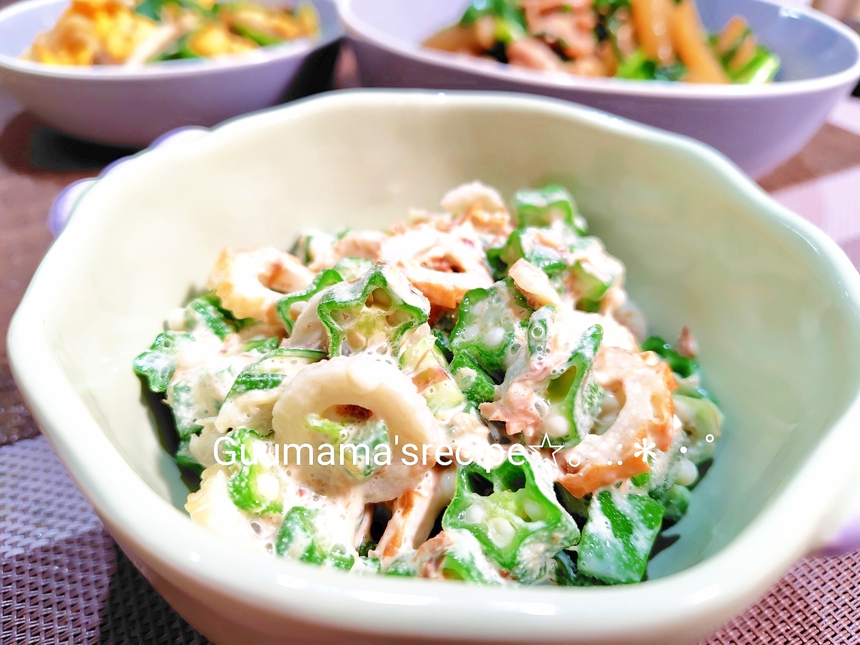 簡単♡可愛い♡オクラとちくわのおかかマヨ和え