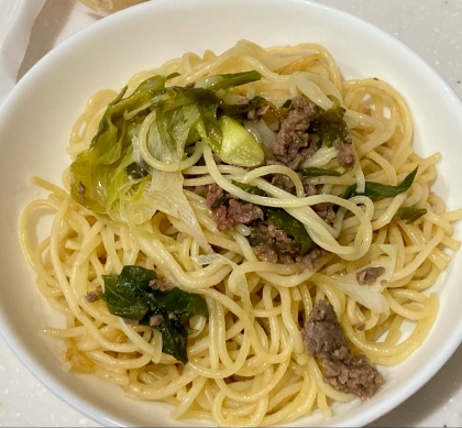 白ネギとひき肉の和風パスタ