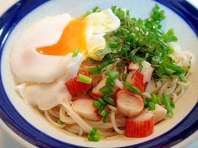 ❤半熟卵と葱大葉かにかまのお素麺❤