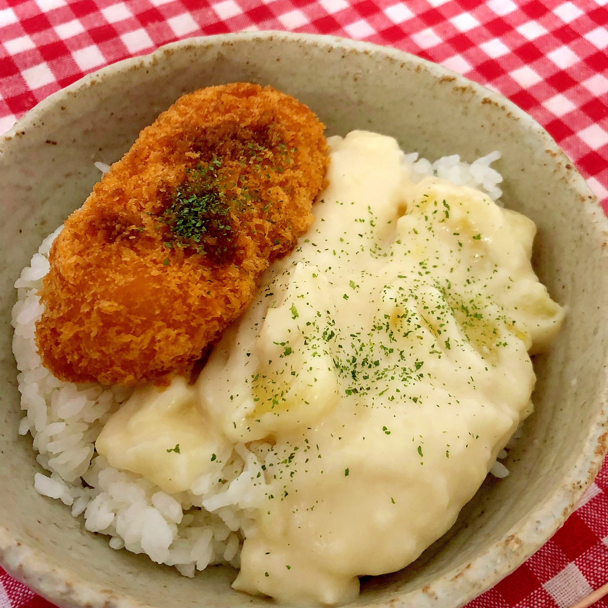 シチューとコロッケの丼☆