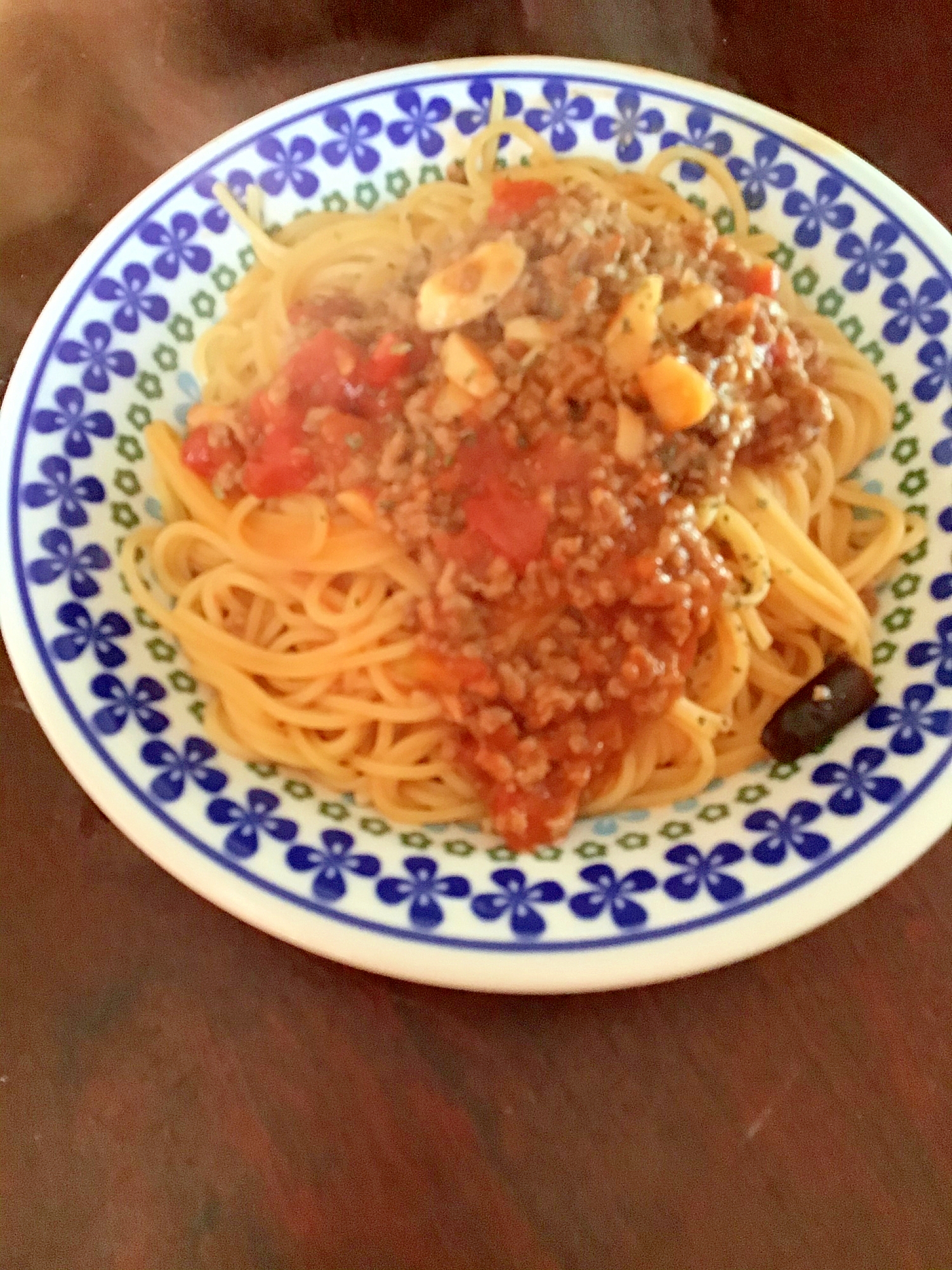 はちみつ入り手作りミートソースパスタ。