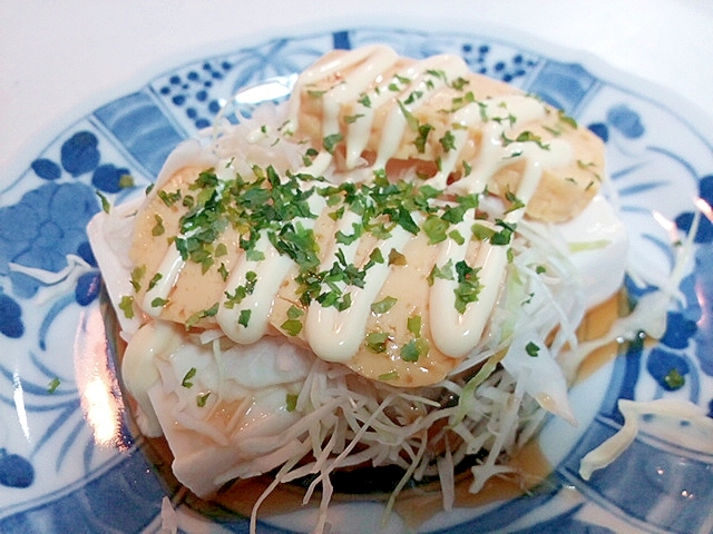 千切りキャベツと玉子焼きの冷奴