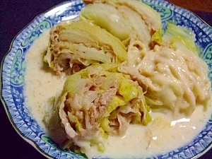 中華風☆白菜と豚肉の重ね蒸 チーズクリームソースと