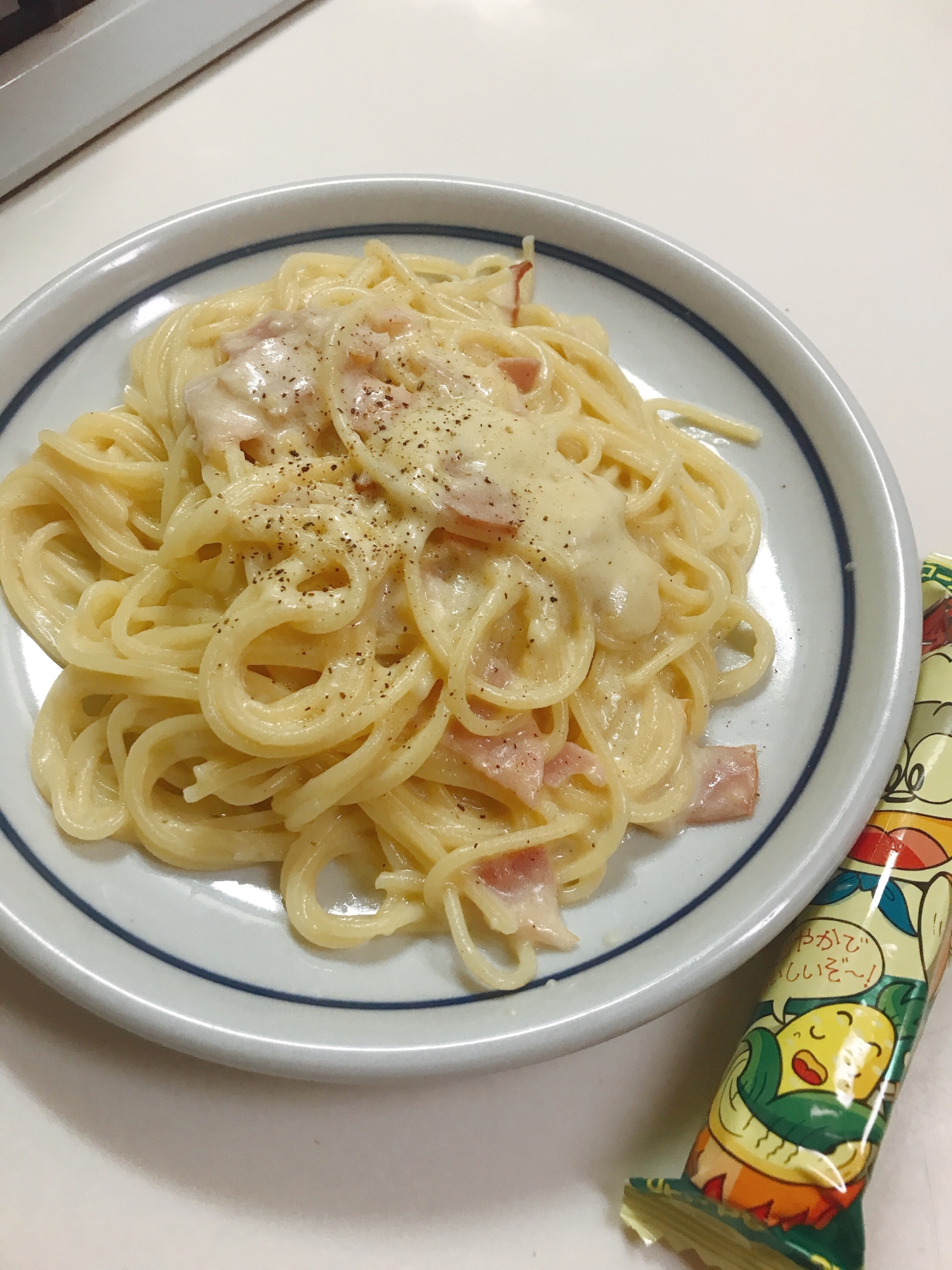 うまい棒で カルボナーラ風パスタ