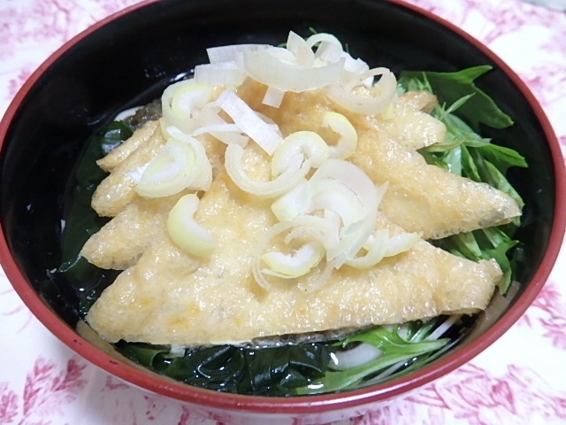 時短!簡単 水菜&きつねうどん