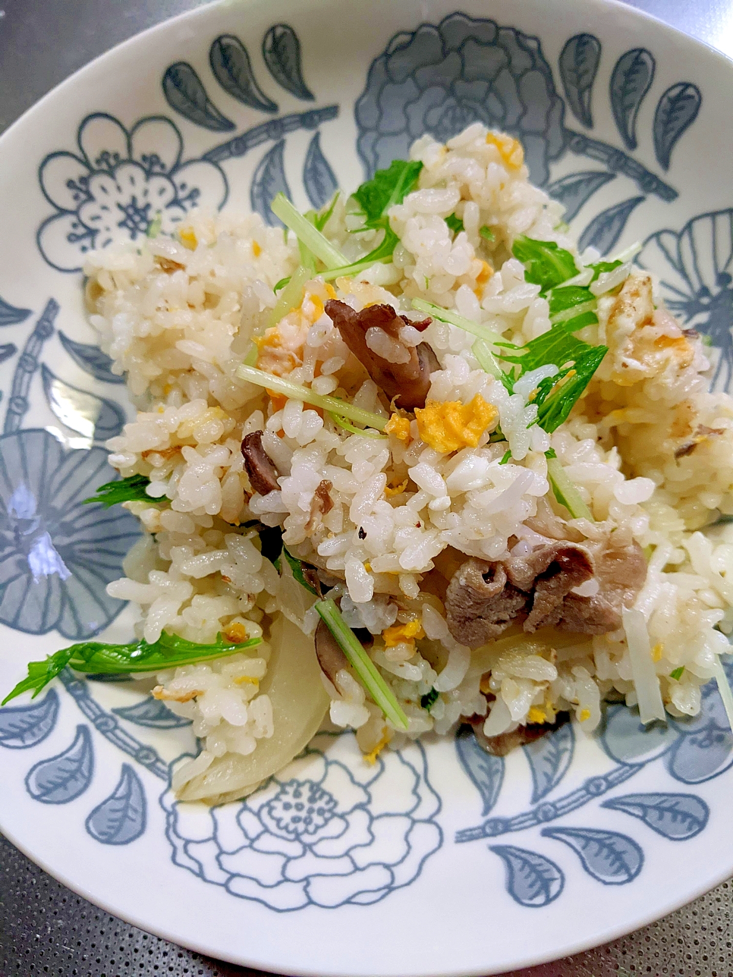 マッシュルームと水菜のピラフ