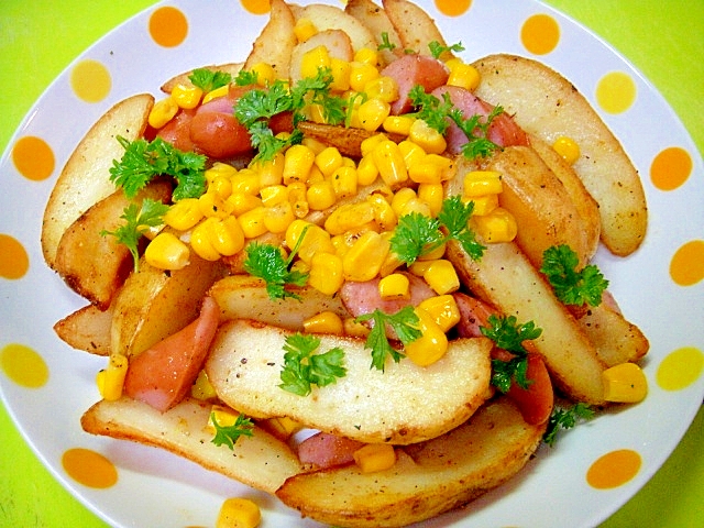 冷凍ポテトとウインナーコーンのカレーコンソメ炒め レシピ 作り方 By Mint74 楽天レシピ