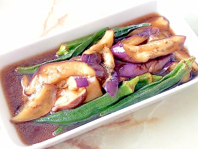 レンジで完結!ナスとオクラの煮びたし風♪
