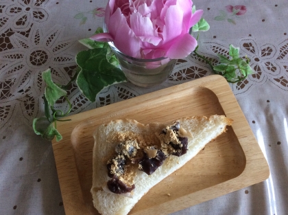 頂き物の もなかの中の餡子をのせました♡もちろん皮も食べました(笑)大好きなきな粉との組み合わせで、とっても美味しかったです♡ご馳走様でした（╹◡╹）♡