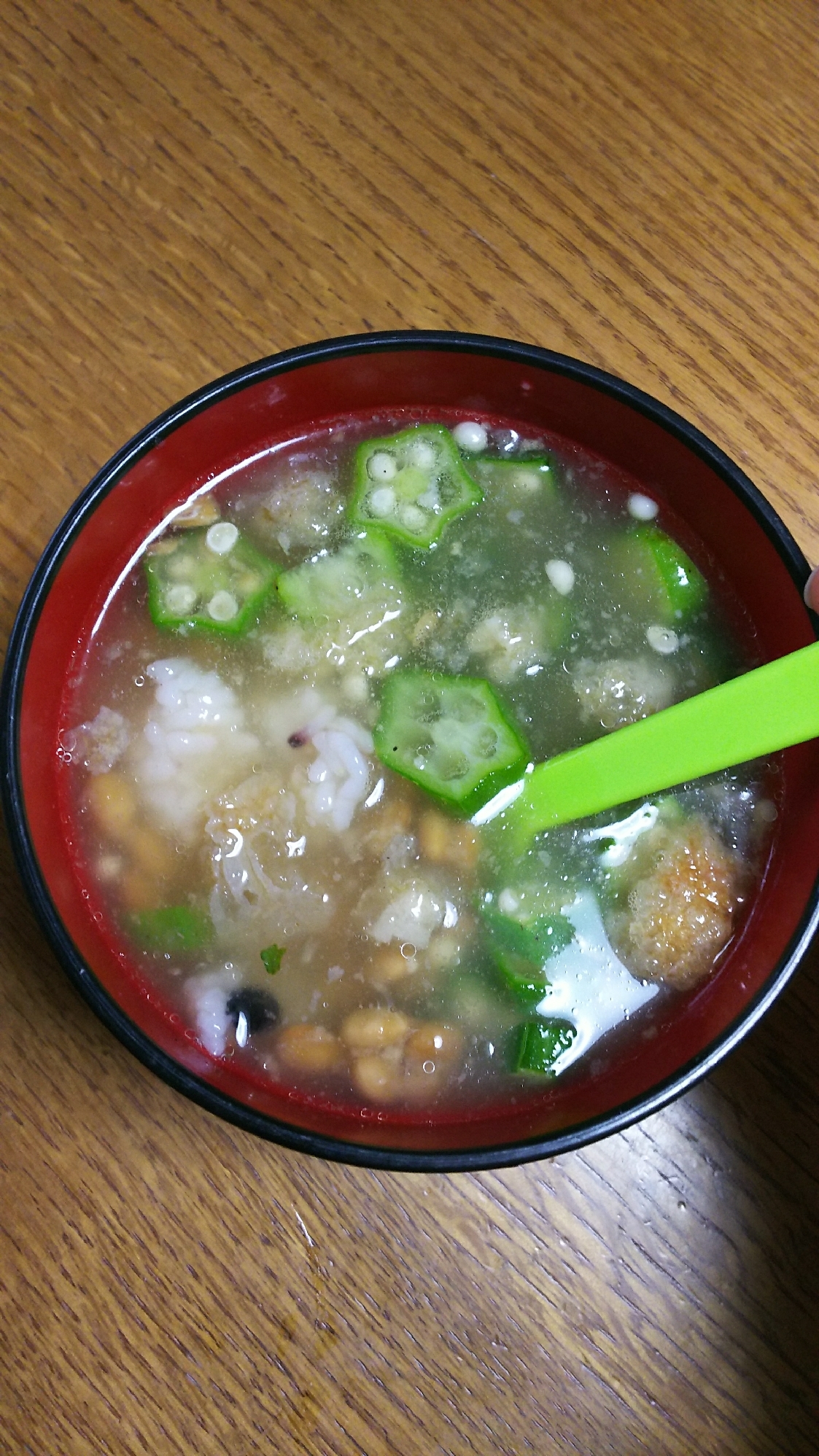 オクラ&納豆&あんだかし～のダシダスープ