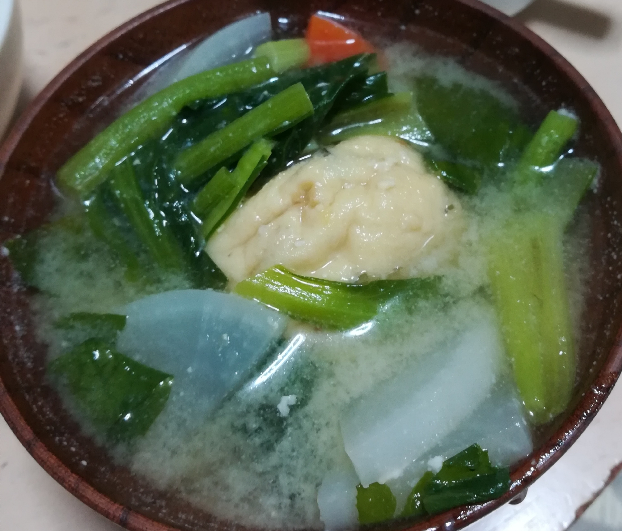 がんもと小松菜の味噌汁