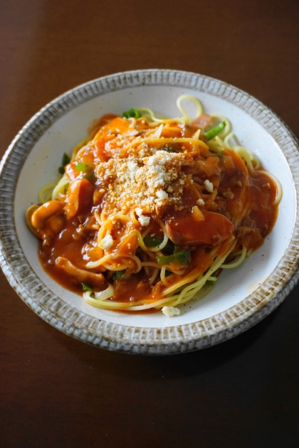 焼きミートソースパスタ