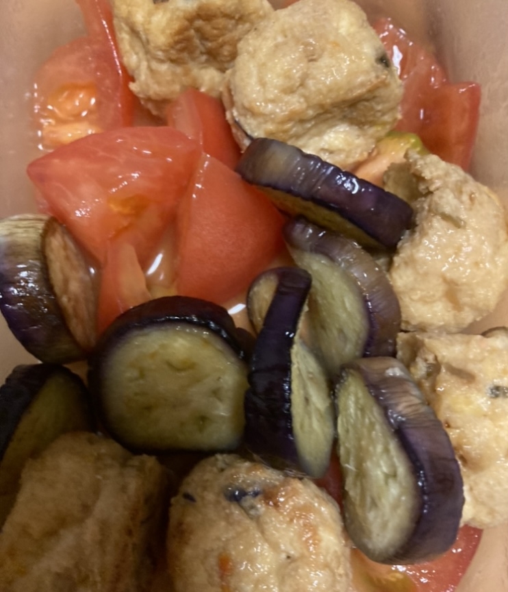 ナスとがんも、トマトの焼きびたし