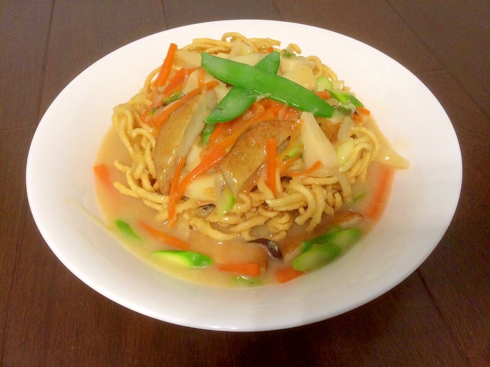 あげかま入り春野菜の皿うどん