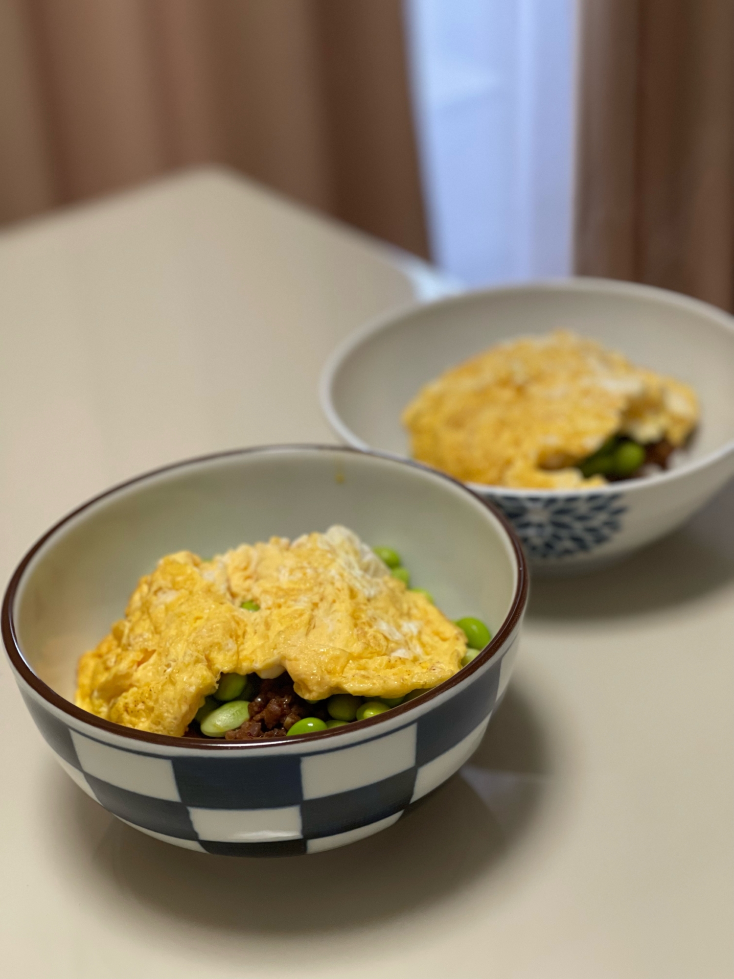 【簡単】毎日食べたい　ひき肉と枝豆と卵の三食丼