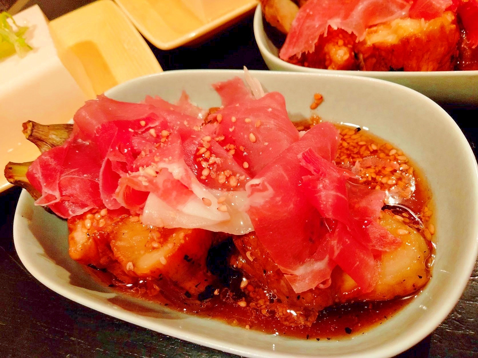 焼きナスの和風マリネと生ハム