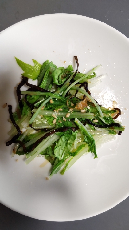 レンジで簡単♡やみつき♡水菜の塩昆布おかか和え