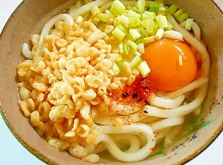 全卵で　☆　月見たぬきうどん