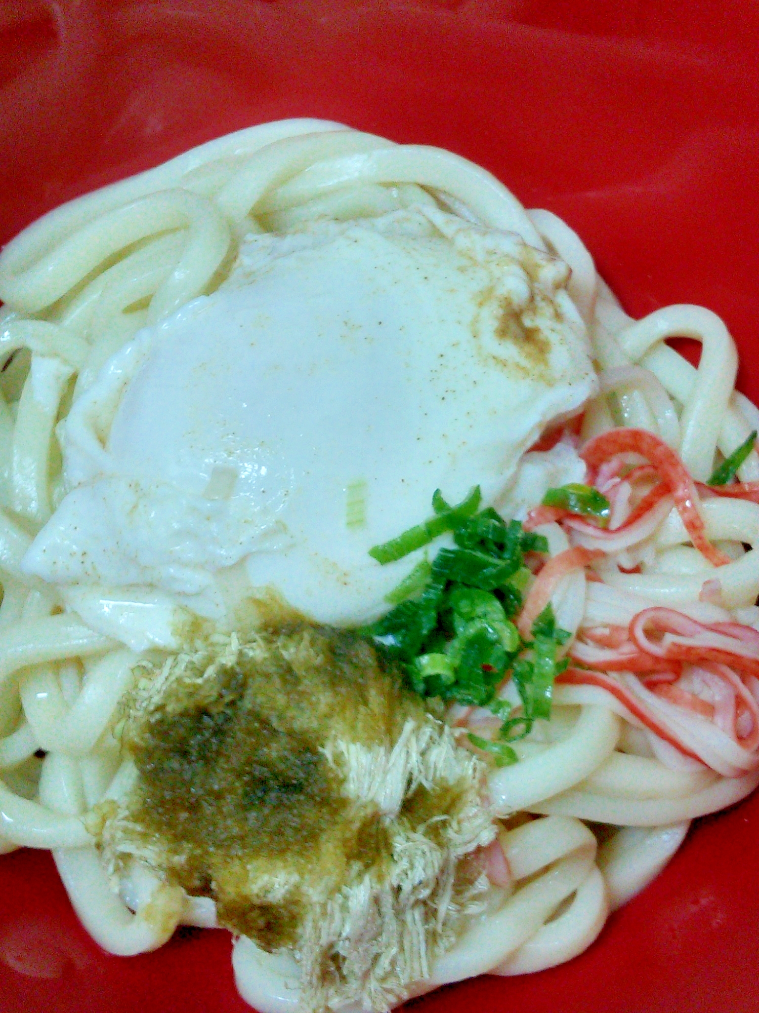 カニかま☆とろろ昆布☆ポーチドエッグぶっかけうどん