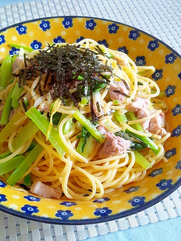 美肌♪鮭の白子と小松菜のパスタ