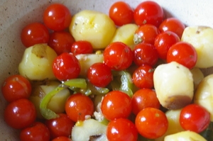 トマトとポテトのバジル醤油和えサラダ