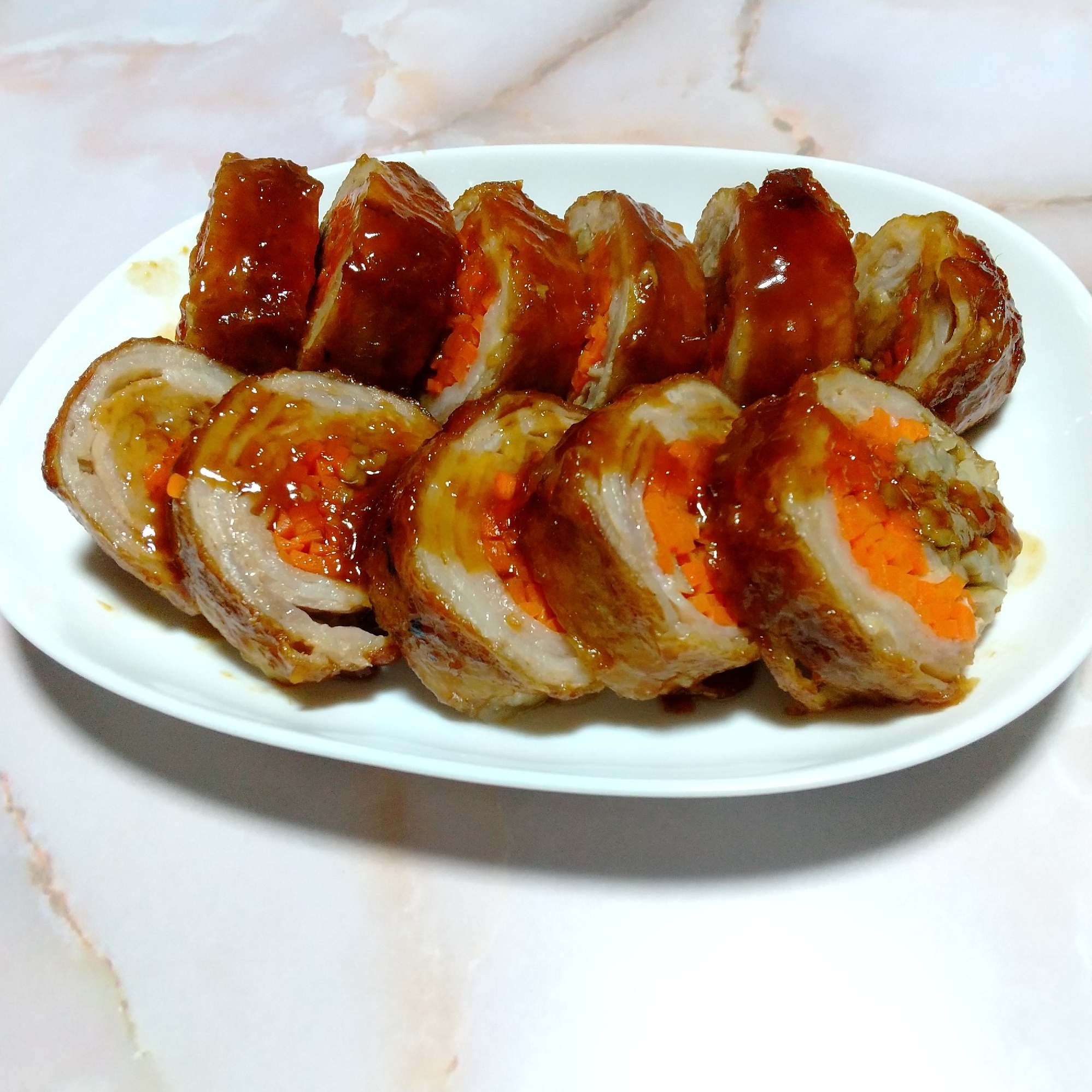 チャーシューみたいな 豚ばら肉の野菜巻き