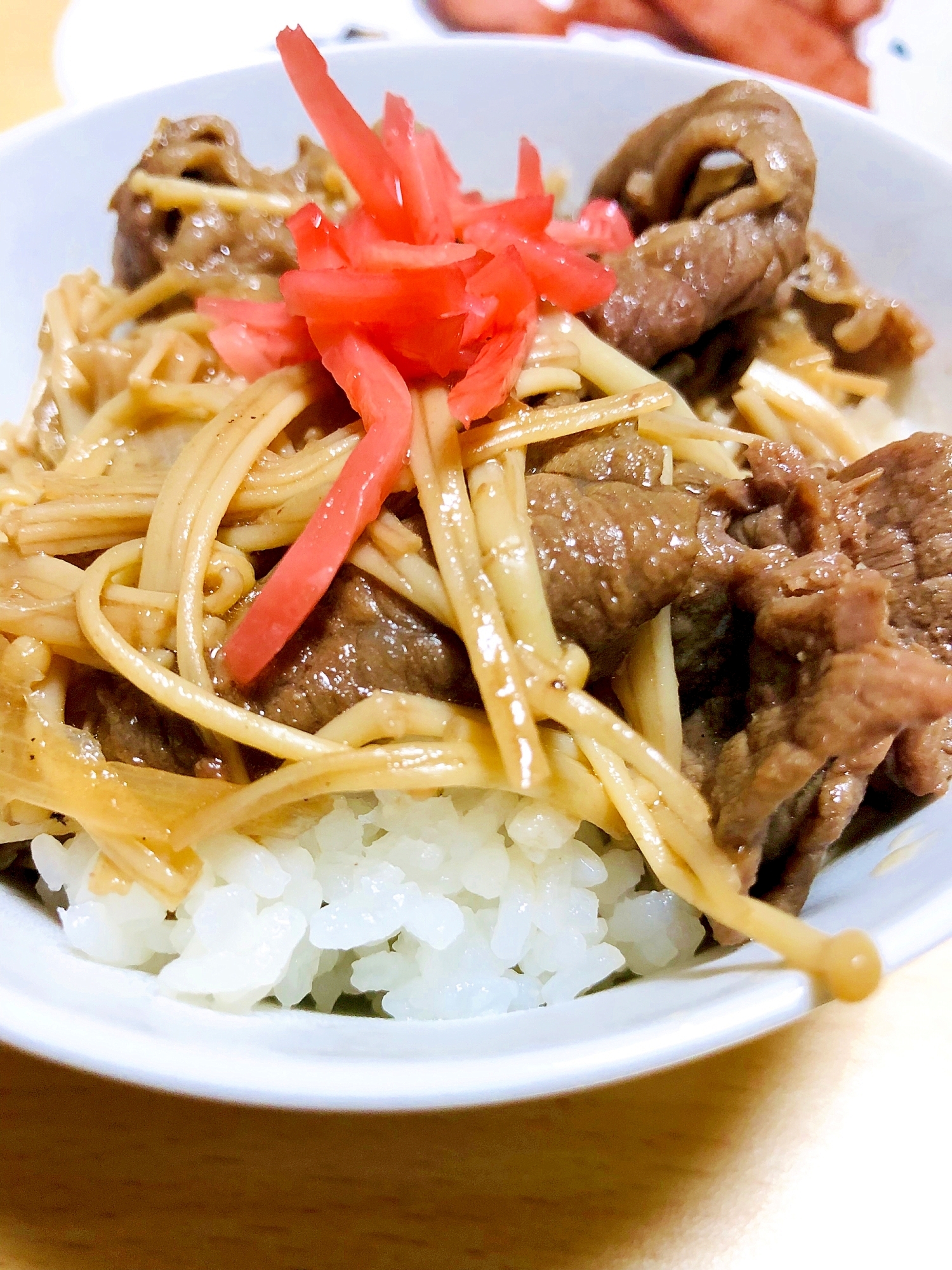 牛肉とえのきと長ねぎの牛丼風